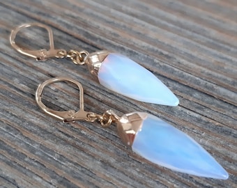 Opal earrings,Dangle opal earrings,Gold plated earrings, Minimalistic earrings,Boho earrings,Gift for her,Hand made earrings,Stone