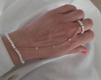 Natural shell chain bracelet,beaded bracelet,ring chain bracelet,hand chain bracelet,shell bracelet,gift for her,ring,women bracelet,anklet