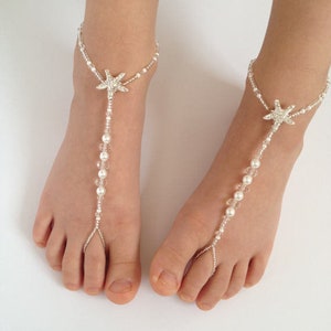 Barefoot sandals,Beach wedding barefoot sandals,Flowre girl sandals,Bridal Jewelry,Bridesmaid gift,Starfish barefoot sandals,Foot anklet image 1