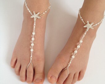 Barefoot sandals,Beach wedding barefoot sandals,Flowre girl sandals,Bridal Jewelry,Bridesmaid gift,Starfish barefoot sandals,Foot anklet