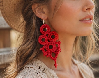 Crochet Earrings Pattern, Dangle Drop Earrings Tutorial (Digital Download)