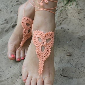 Crochet Ivory Barefoot Sandals,Beach Wedding shoes,Bride Foot jewelry,Brides sandals,Anklet,Boho lace sandals,Sandals women,Soleless sandals