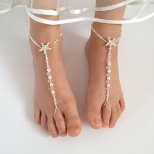 Barefoot sandals,Beach wedding barefoot sandals,Flowre girl sandals,Bridal Jewelry,Bridesmaid gift,Starfish barefoot sandals,Foot anklet image 3