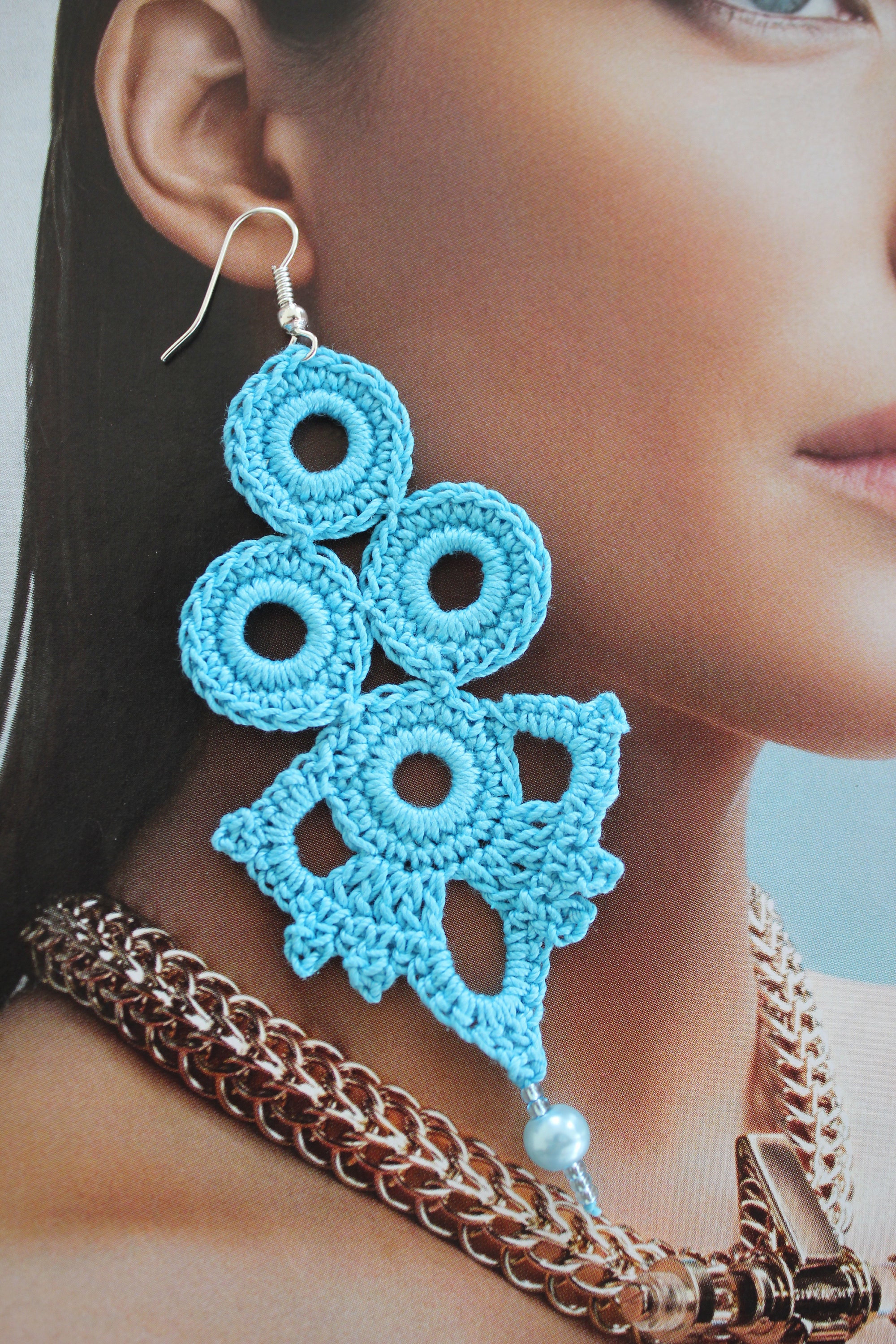 Black Earrings Black Crochet Earrings Gift Idea for Women Long Earrings Crochet Statement