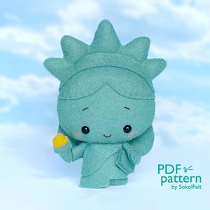 Modello PDF e SVG per cucire il giocattolo in feltro della Statua della Libertà, tutorial PDF per cucire il peluche, regalo per il Giorno dell'Indipendenza