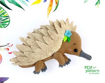 Australian echidna felt toy sewing PDF and SVG patterns, Australian wild animals, Woodland animal sewing tutorial