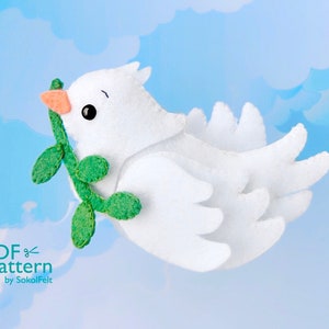 White Dove of Peace felt toy PDF and SVG pattern, Plush bird toy sewing pattern, felt doll making pattern, Baby crib mobile toy