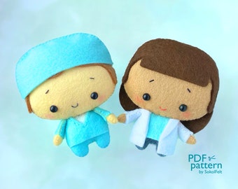 Felt Doctor and Nurse Doll Sewing Pattern (PDF & SVG)