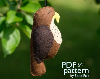 Felt Falcon toy sewing PDF Pattern, DIY bird ornament, Felt bird PDF pattern