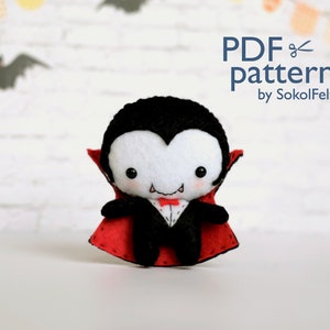 Baby Dracula felt toy sewing PDF and SVG patterns, Felt Vampire doll, DIY halloween toy, Easy to make Halloween toy image 3