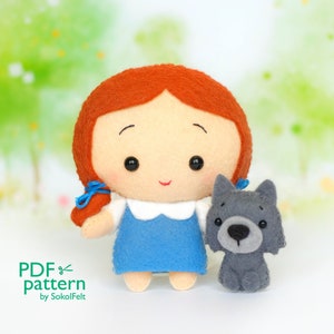 Felt Dorothy and Toto toy sewing PDF patterns, Wonderfull Wizard of Oz toys, Baby crib mobile toy