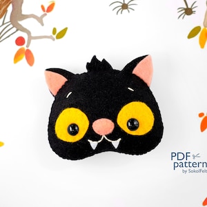 Jouet en feutre chat noir, motifs PDF et SVG, ornement d'Halloween, guirlande d'Halloween, jouet mobile pour bébé en feutre