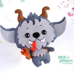 Krampus felt toy sewing PDF and SVG pattern, Halloween felt pattern, Christmas tree plush ornament, baby crib mobile toy