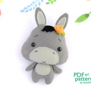 Felt baby donkey toy sewing PDF and SVG patterns, Cute farm animal, Felt burro digital instant download tutorial, Baby crib mobile toy