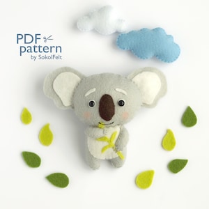 Felt Koala sewing PDF pattern, Felt woodland animal pattern, baby crib mobile toy, felt koala ornament