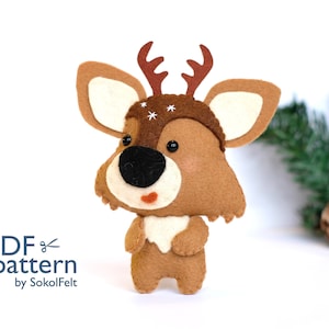 Felt reindeer toy sewing PDF pattern, Felt reindeer ornament, felt woodland animal, Felt Christmas ornament, DIY Rudolf deer toy