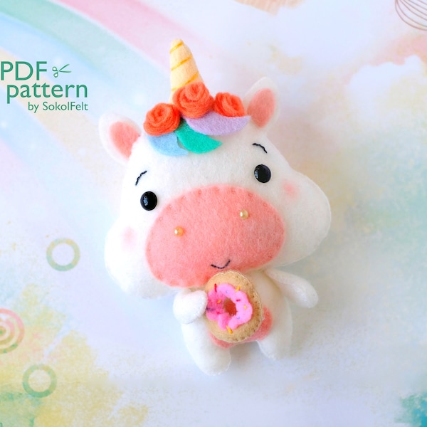 Felt baby unicorn toy PDF and SVG pattern, Chubby unicorn sewing digital tutorial, Pony pattern, baby crib mobile toy