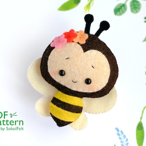 Little bee felt toy sewing PDF and SVG patterns, cute bug plush toy, baby crib mobile toy, DIY felt garland
