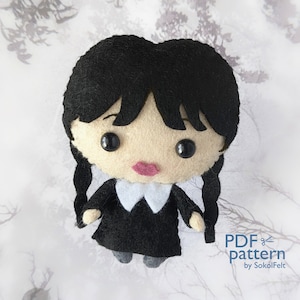 New Wednesday felt toy PDF and SVG sewing patterns, Dollmaking pattern, Easy to make Halloween toy, Halloween ornament