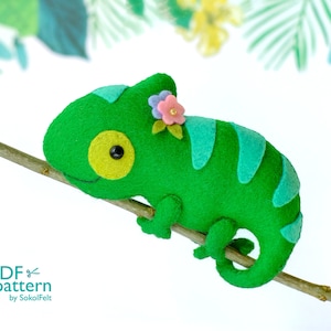 Chameleon felt toy sewing PDF and SVG Pattern, Felt woodland animal pattern, Cute lizard softie, baby crib mobile toy