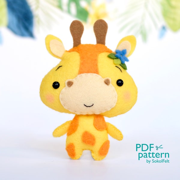 Baby giraffe vilt speelgoed PDF en SVG patronen, Jungle safari baby dier speelgoed naaien tutorial, Afrikaans wild dier, vilt babybedje mobiel speelgoed