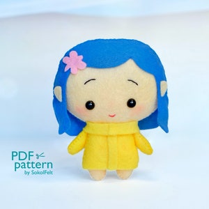 Felt Coraline toy PDF and SVG patterns, Cute doll sewing tutorial, Halloween ornament, Baby crib mobile toy