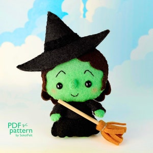 Wicked Witch felt toy sewing PDF and SVG patterns, Elphaba, Witch of the West doll making pattern, Wizard of Oz plush toys, Baby crib mobile
