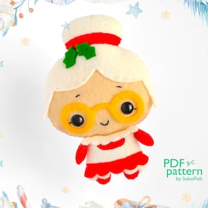 Mrs. Claus felt toy sewing PDF and SVG pattern, Mrs. Santa Claus, Christmas tree plush ornament, baby crib mobile toy