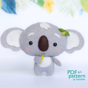 Baby koala felt toy PDF and SVG patterns, Australian wild animals, Woodland animal sewing tutorial