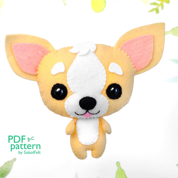 Chihuahua puppy felt toy sewing PDF and SVG patterns, Cute dog sewing tutorial, Dog lover gift, Baby crib mobile toy