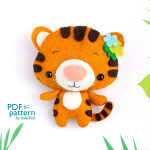 Baby tiger felt toy sewing PDF and SVG patterns, Asian wild animals, Jungle safari animal tutorial, felt baby crib mobile toy