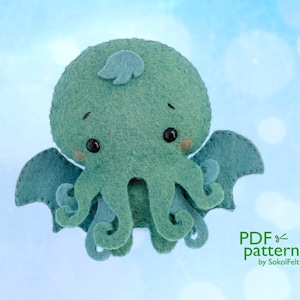 Baby Cthulhu felt toy sewing PDF and SVG pattern, The Call of Cthulhu, Lovecraft, Halloween toy pattern, Plush toy sewing tutorial