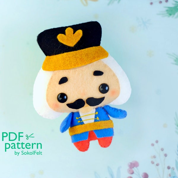 Nutcracker felt toy sewing PDF and SVG pattern, Christmas tree plush ornament, baby crib mobile toy