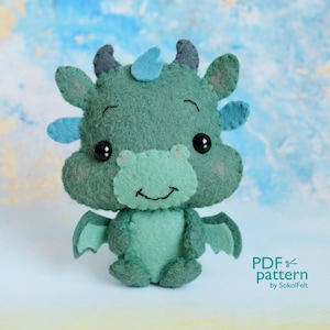 Baby Drache Plüschtier Filztier Nähen Muster PDF SVG • DIY Filztier Anleitung • Süßer Drache Krippe Mobile • Kuscheltier Vorlage