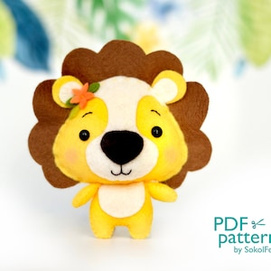 Baby lion felt toy sewing PDF and SVG patterns, African wild animals, Jungle safari animal tutorial, felt baby crib mobile toy