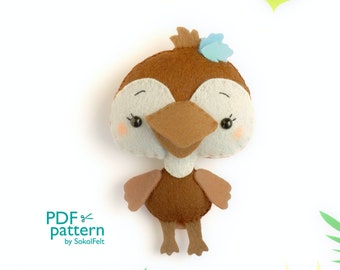 Cute Emu felt toy sewing PDF and SVG patterns, Australian wild animal, Aussie bird, Baby crib mobile toy