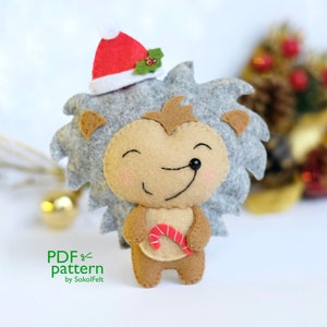 Felt hedgehog toy sewing PDF pattern, felt woodland animal pattern, Felt Christmas animal digital tutorial, DIY Hedgehog pattern