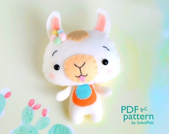 Felt llama toy sewing PDF and SVG pattern, Alpaca digital tutorial, Baby crib mobile toy, Farm animal pattern