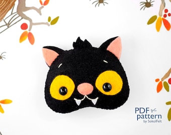 Black cat felt toy PDF and SVG patterns, Halloween ornament, Halloween garland, Felt baby mobile toy