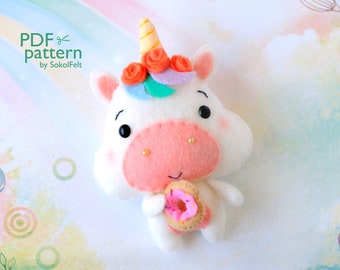 Felt baby unicorn toy PDF and SVG pattern, Chubby unicorn sewing digital tutorial, Pony pattern, baby crib mobile toy