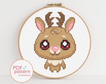 Baby Jackalope Cross Stitch Pattern: Cryptid Halloween Design (PDF Pattern)