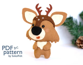 Felt reindeer toy sewing PDF pattern, Felt reindeer ornament, felt woodland animal, Felt Christmas ornament, DIY Rudolf deer toy