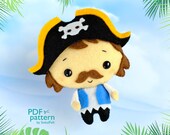 Felt Pirate Boy Sewing Pattern, Plush Doll and Banner (PDF & SVG)