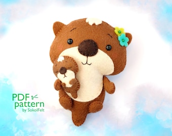 Otter with Baby Felt Toy Sewing Pattern (PDF & SVG)