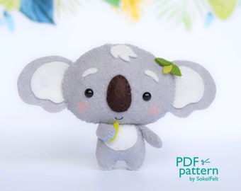Baby koala felt toy PDF and SVG patterns, Australian wild animals, Woodland animal sewing tutorial