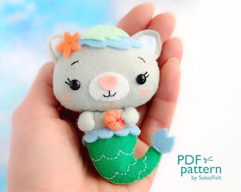 Mermaid Cat Felt Toy Sewing Pattern: Sea Life Mobile (PDF & SVG)