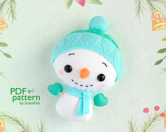 Vilt sneeuwpop speelgoed naaien PDF- en SVG-patroon, kerstboom pluche ornament, mobiel speelgoed babybedje