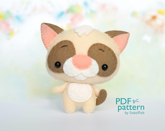 Felt Ragdoll cat toy sewing PDF pattern, Grumpy cat softie DIY tutorial, Plush cat, Felt Pet pattern, Baby crib mobile toy