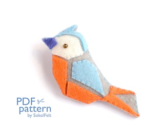 Felt Bird Sewing Pattern, DIY Geometric Brooch Ornament (PDF Pattern)