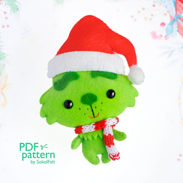 Green Christmas monster felt toy sewing PDF and SVG pattern, Christmas felt toy, Christmas tree plush ornament, baby crib mobile toy